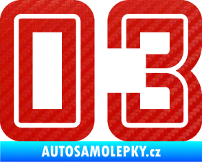 Samolepka Startovní číslo 03 typ 7 3D karbon červený