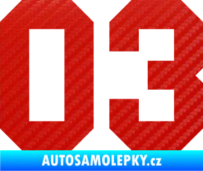 Samolepka Startovní číslo 03 3D karbon červený