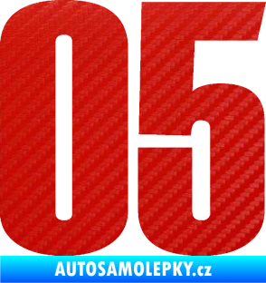 Samolepka Startovní číslo 05 typ 2 3D karbon červený