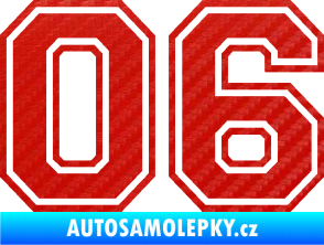 Samolepka Startovní číslo 06 typ 4 3D karbon červený