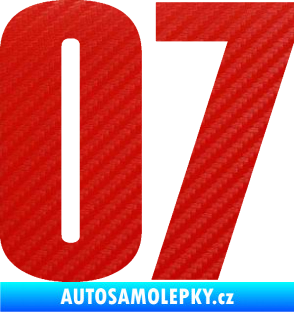 Samolepka Startovní číslo 07 typ 2   3D karbon červený