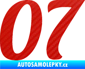 Samolepka Startovní číslo 07 typ 3 3D karbon červený