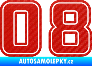 Samolepka Startovní číslo 08 typ 5 3D karbon červený