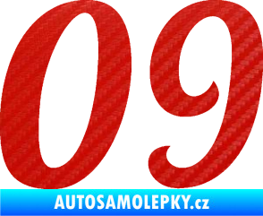 Samolepka Startovní číslo 09 typ 3  3D karbon červený
