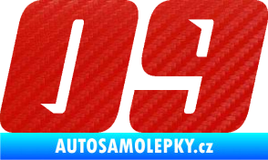 Samolepka Startovní číslo 09 typ 6 3D karbon červený