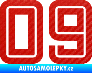 Samolepka Startovní číslo 09 typ 7 3D karbon červený