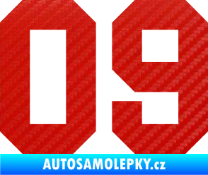 Samolepka Startovní číslo 09 3D karbon červený