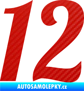 Samolepka Startovní číslo 12 typ 3    3D karbon červený