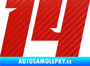 Samolepka Startovní číslo 14 typ 6 3D karbon červený