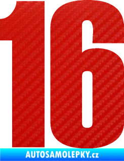 Samolepka Startovní číslo 16 typ 2   3D karbon červený