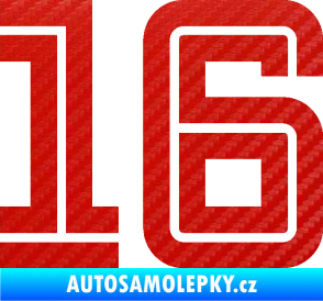 Samolepka Startovní číslo 16 typ 7 3D karbon červený