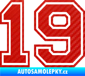 Samolepka Startovní číslo 19 typ 4 3D karbon červený