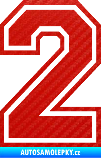 Samolepka Startovní číslo 2 typ 4 3D karbon červený
