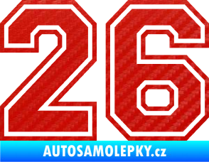 Samolepka Startovní číslo 26 typ 4 3D karbon červený
