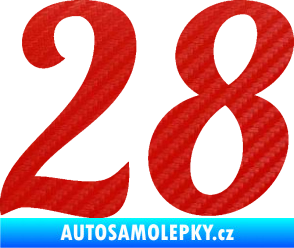Samolepka Startovní číslo 28 typ 3 3D karbon červený