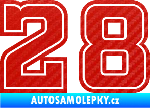Samolepka Startovní číslo 28 typ 5 3D karbon červený