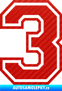 Samolepka Startovní číslo 3 typ 4 3D karbon červený