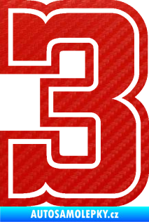 Samolepka Startovní číslo 3 typ 5 3D karbon červený