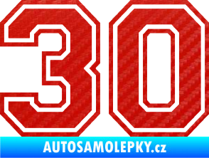 Samolepka Startovní číslo 30 typ 4 3D karbon červený
