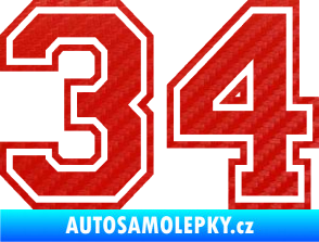 Samolepka Startovní číslo 34 typ 4 3D karbon červený