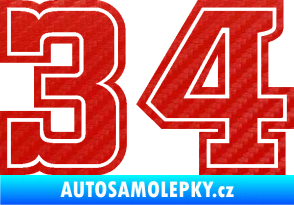 Samolepka Startovní číslo 34 typ 5 3D karbon červený