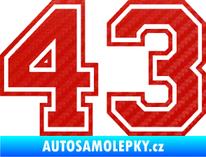 Samolepka Startovní číslo 43 typ 4 3D karbon červený