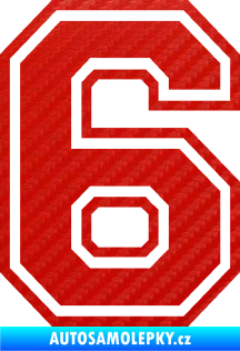 Samolepka Startovní číslo 6 typ 4 3D karbon červený