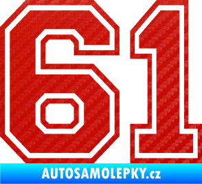 Samolepka Startovní číslo 61 typ 4 3D karbon červený