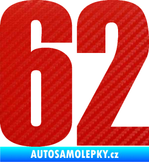 Samolepka Startovní číslo 62 typ 2  3D karbon červený