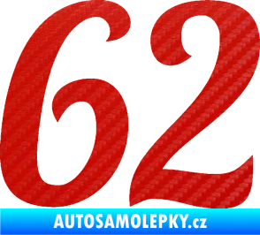 Samolepka Startovní číslo 62 typ 3 3D karbon červený