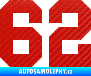 Samolepka Startovní číslo 62 3D karbon červený
