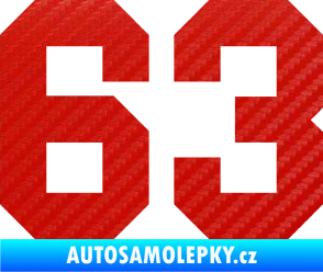 Samolepka Startovní číslo 63 3D karbon červený