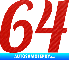 Samolepka Startovní číslo 64 typ 3 3D karbon červený