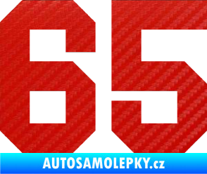 Samolepka Startovní číslo 65 3D karbon červený
