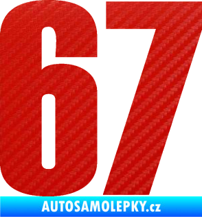 Samolepka Startovní číslo 67 typ 2      3D karbon červený