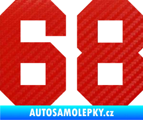 Samolepka Startovní číslo 68 3D karbon červený