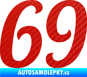 Samolepka Startovní číslo 69 typ 3 3D karbon červený