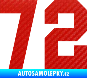 Samolepka Startovní číslo 72 3D karbon červený
