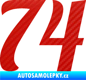 Samolepka Startovní číslo 74 typ 3   3D karbon červený