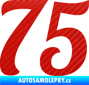 Samolepka Startovní číslo 75 typ 3   3D karbon červený