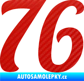 Samolepka Startovní číslo 76 typ 3   3D karbon červený