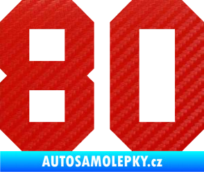 Samolepka Startovní číslo 80 3D karbon červený