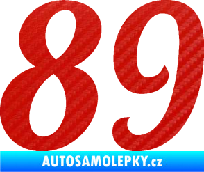 Samolepka Startovní číslo 89 typ 3  3D karbon červený
