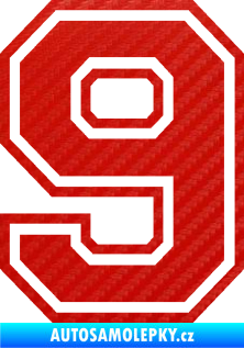 Samolepka Startovní číslo 9 typ 4 3D karbon červený