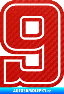 Samolepka Startovní číslo 9 typ 5 3D karbon červený