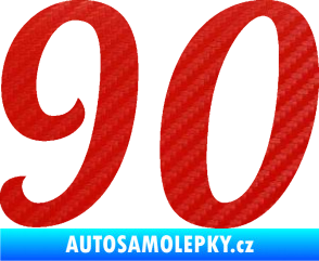 Samolepka Startovní číslo 90 typ 3   3D karbon červený
