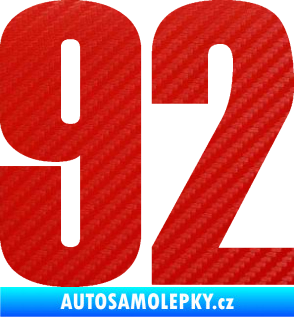 Samolepka Startovní číslo 92 typ 2  3D karbon červený