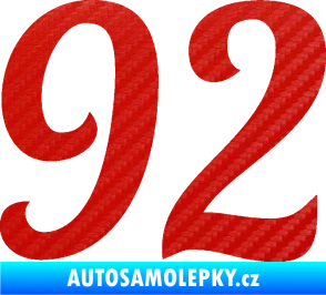 Samolepka Startovní číslo 92 typ 3   3D karbon červený