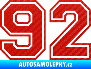 Samolepka Startovní číslo 92 typ 4 3D karbon červený
