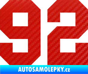 Samolepka Startovní číslo 92 3D karbon červený